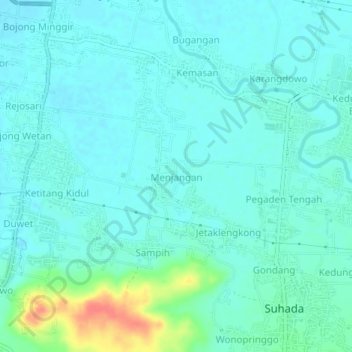 Mapa topográfico Menjangan, altitude, relevo