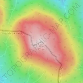 Mapa topográfico Bimberi Peak, altitude, relevo