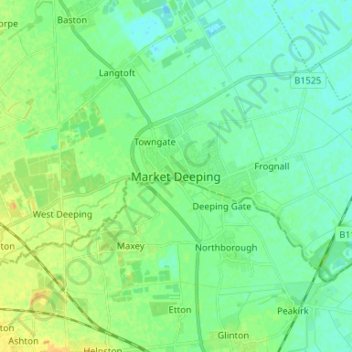 Mapa topográfico Market Deeping, altitude, relevo