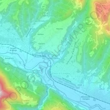 Mapa topográfico Pedona, altitude, relevo