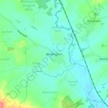 Mapa topográfico Bledington, altitude, relevo