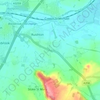 Mapa topográfico Henlade, altitude, relevo