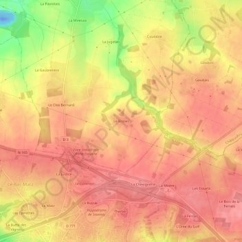 Mapa topográfico Le Brizais, altitude, relevo