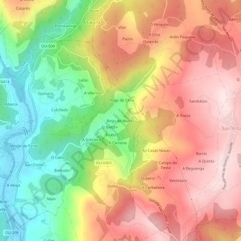 Mapa topográfico Rego de Abaixo, altitude, relevo