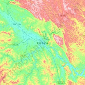 Mapa topográfico Cao Bằng, altitude, relevo