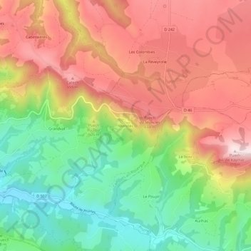 Mapa topográfico Monclès, altitude, relevo