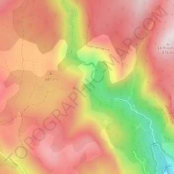 Mapa topográfico Source du Riou, altitude, relevo