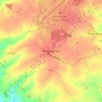 Mapa topográfico Nedging Tye, altitude, relevo