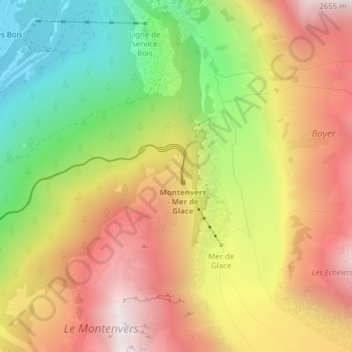 Mapa topográfico Montenvers, altitude, relevo