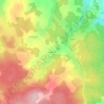 Mapa topográfico Bellelande, altitude, relevo