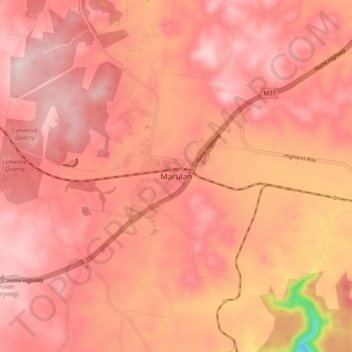 Mapa topográfico Marulan, altitude, relevo