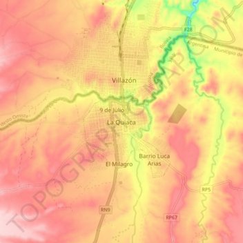 Mapa topográfico La Quiaca, altitude, relevo