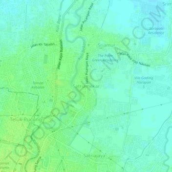 Mapa topográfico Satriamekar, altitude, relevo