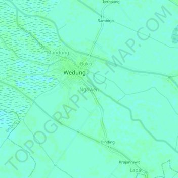 Mapa topográfico Ngawen, altitude, relevo
