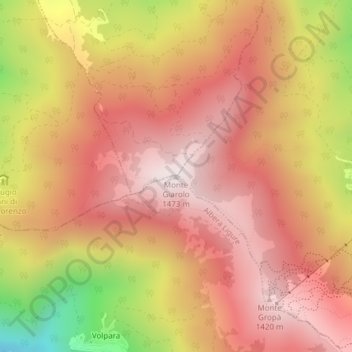 Mapa topográfico Monte Giarolo, altitude, relevo