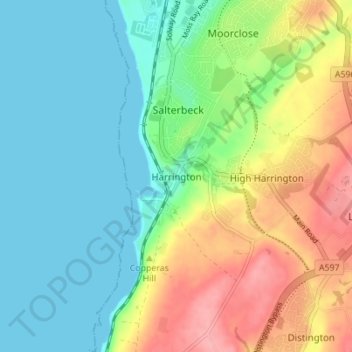 Mapa topográfico Harrington, altitude, relevo