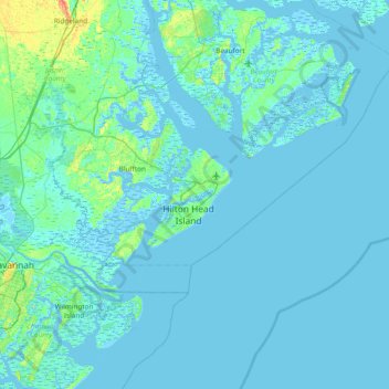 Mapa topográfico Hilton Head Island, altitude, relevo