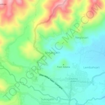 Mapa topográfico Mekargalih, altitude, relevo