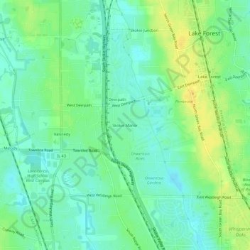 Mapa topográfico Skokie Manor, altitude, relevo
