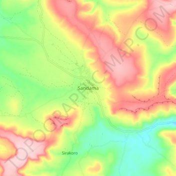 Mapa topográfico Sandama, altitude, relevo