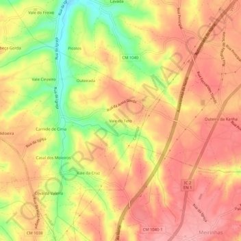 Mapa topográfico Vale do Feto, altitude, relevo