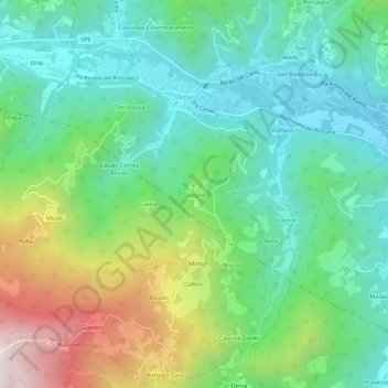 Mapa topográfico Quaglia, altitude, relevo