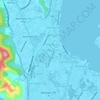Mapa topográfico Barangay 62A, altitude, relevo
