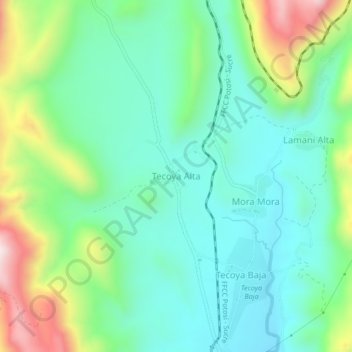 Mapa topográfico Tecoya Alta, altitude, relevo