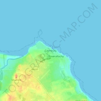 Mapa topográfico Cairnbulg, altitude, relevo