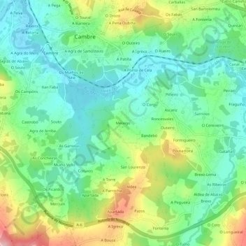 Mapa topográfico Meixigo, altitude, relevo