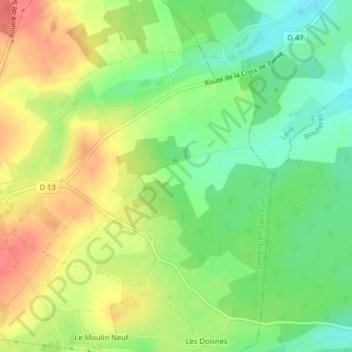 Mapa topográfico Le Champ Plaide, altitude, relevo
