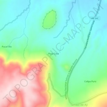 Mapa topográfico Puca Caca, altitude, relevo