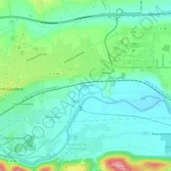 Mapa topográfico Crouzet, altitude, relevo