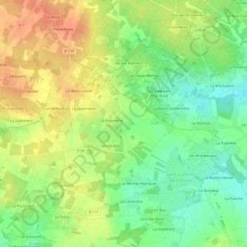 Mapa topográfico Les Naudières, altitude, relevo
