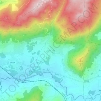 Mapa topográfico Carvoeiro, altitude, relevo