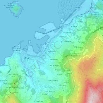 Mapa topográfico A Estivada, altitude, relevo
