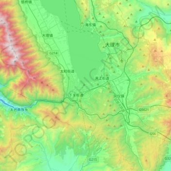 Mapa topográfico Dali, altitude, relevo