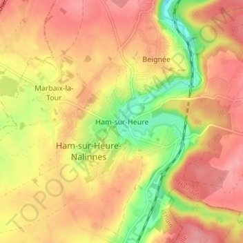 Mapa topográfico Ham-sur-Heure, altitude, relevo