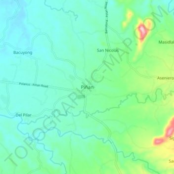 Mapa topográfico Piñan, altitude, relevo