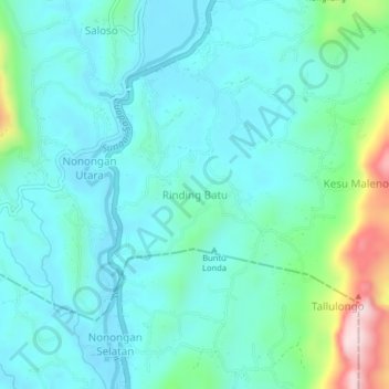 Mapa topográfico Rinding Batu, altitude, relevo