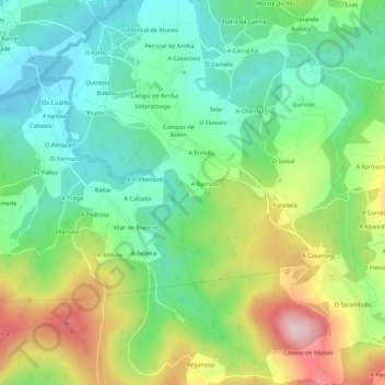 Mapa topográfico O Monte, altitude, relevo
