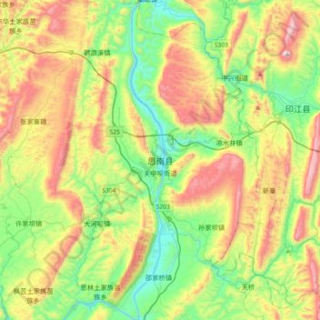 Mapa topográfico 思南县, altitude, relevo