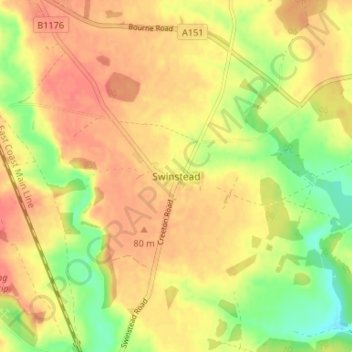 Mapa topográfico Swinstead, altitude, relevo