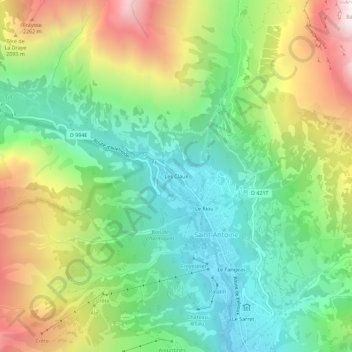 Mapa topográfico Les Claux, altitude, relevo