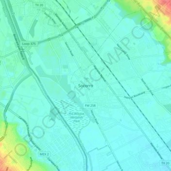 Mapa topográfico Socorro, altitude, relevo