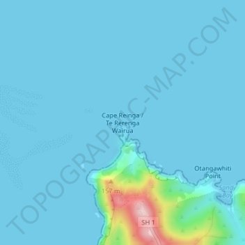 Mapa topográfico Cape Reinga, altitude, relevo