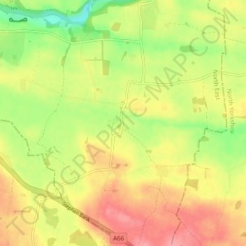 Mapa topográfico Hutton Magna, altitude, relevo