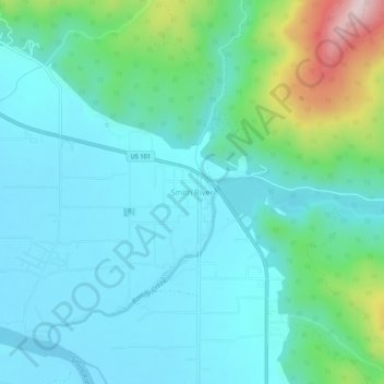 Mapa topográfico Smith River, altitude, relevo