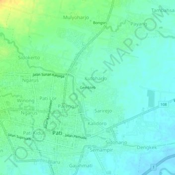 Mapa topográfico Gembleb, altitude, relevo
