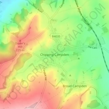 Mapa topográfico Chipping Campden, altitude, relevo